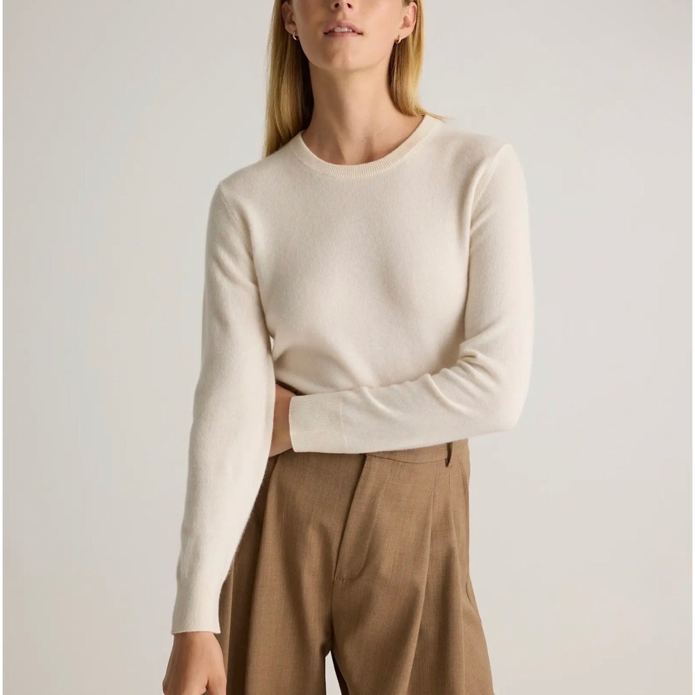 Quince 100% Cashmere Crewneck Sweater Women L Ivory NWT Mongolian Knit Layer